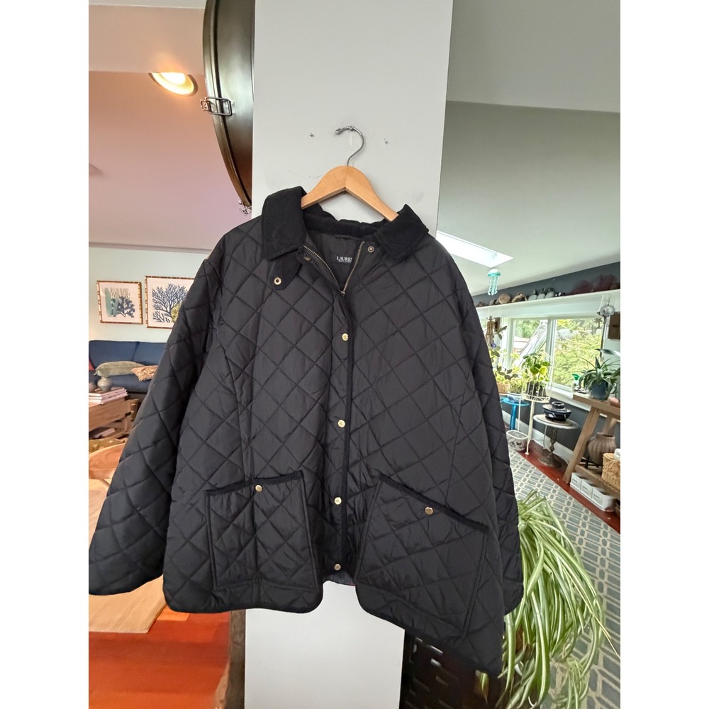 Lauren Ralph Lauren Quilted Jacket Womens 3X Black Equestrian Preppy Barn Coat